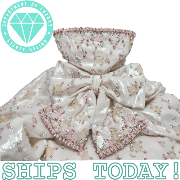 SPRING Easter MOSCHINO COUTURE Faux Fur Dress Marie Antoinette Embellished Beads - Picture 2 of 16